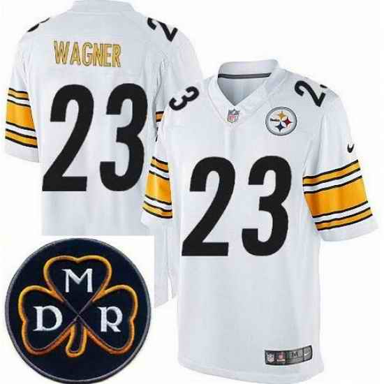 Men's Nike Pittsburgh Steelers #23 Mike Wagner Elite White NFL MDR Dan Rooney Patch Jersey